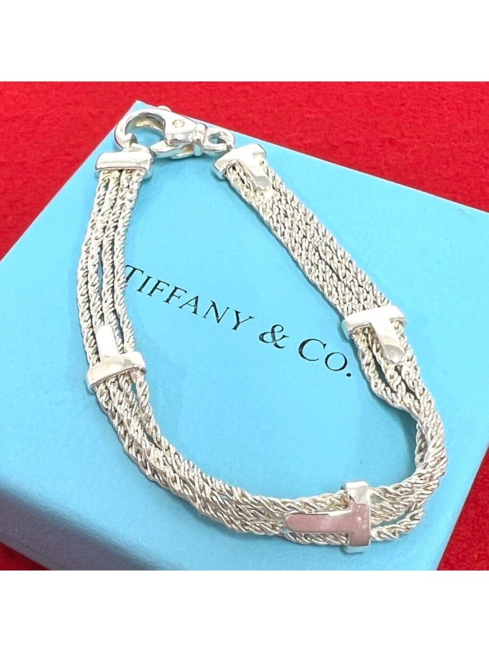 Tiffany & Co Vintage T Rope Chain Bracelet 925 Sterling Silver